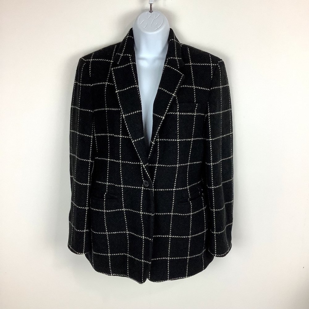 Vintage Ralph Lauren Oversized Window Pane Black Wool Blazer